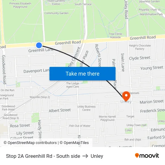 Stop 2A Greenhill Rd - South side to Unley map