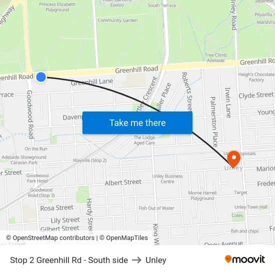 Stop 2 Greenhill Rd - South side to Unley map