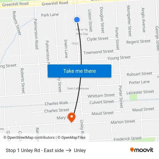 Stop 1 Unley Rd - East side to Unley map