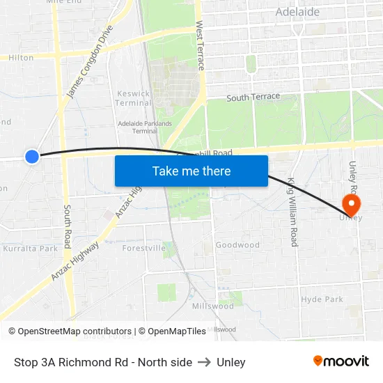Stop 3A Richmond Rd - North side to Unley map