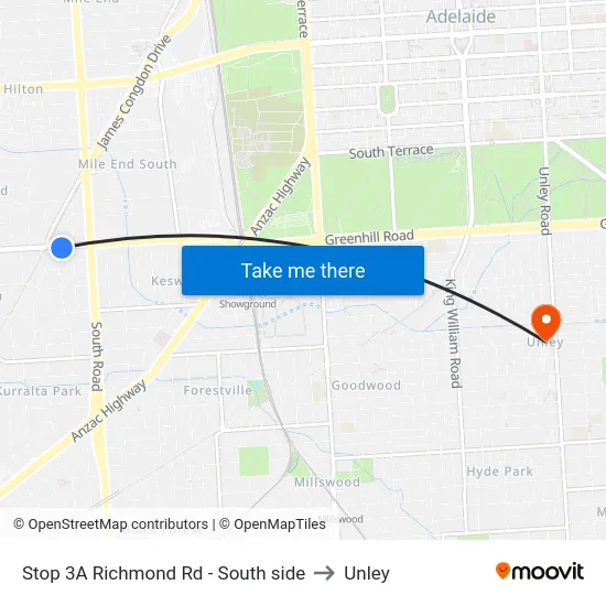 Stop 3A Richmond Rd - South side to Unley map