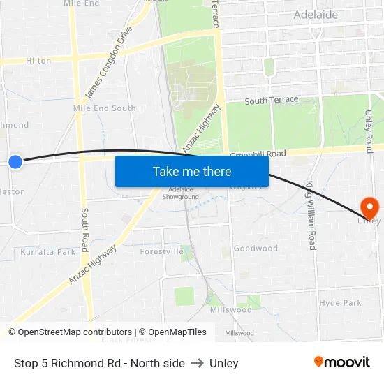 Stop 5 Richmond Rd - North side to Unley map