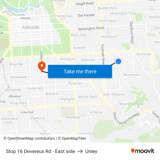 Stop 16 Devereux Rd - East side to Unley map