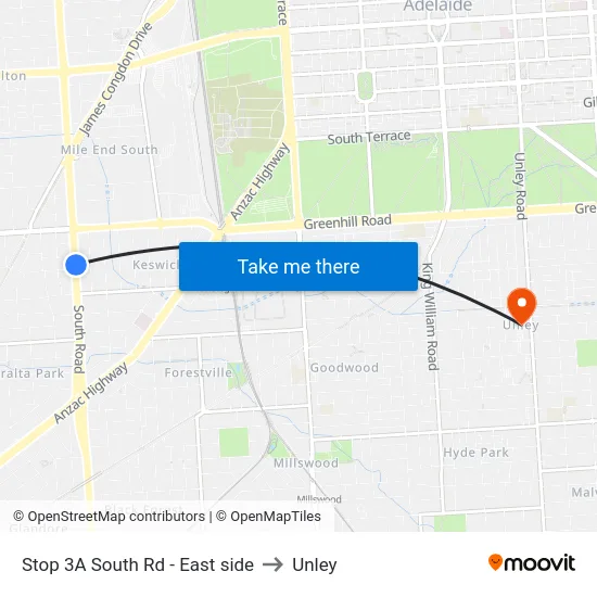 Stop 3A South Rd - East side to Unley map