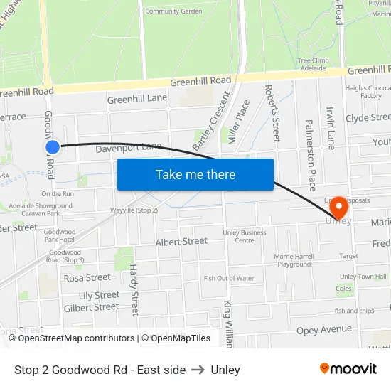Stop 2 Goodwood Rd - East side to Unley map