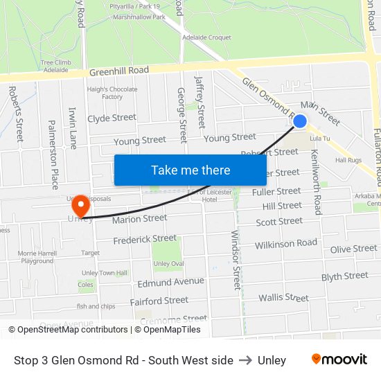 Stop 3 Glen Osmond Rd - South West side to Unley map