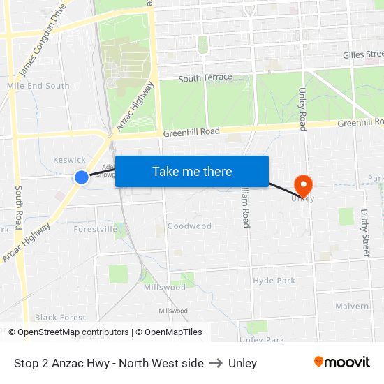 Stop 2 Anzac Hwy - North West side to Unley map