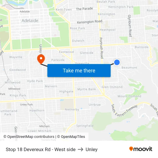 Stop 18 Devereux Rd - West side to Unley map