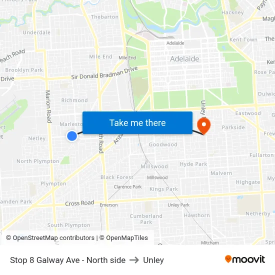 Stop 8 Galway Ave - North side to Unley map