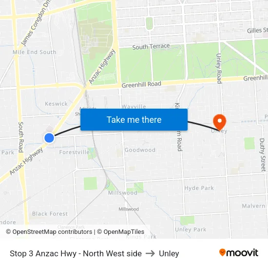 Stop 3 Anzac Hwy - North West side to Unley map