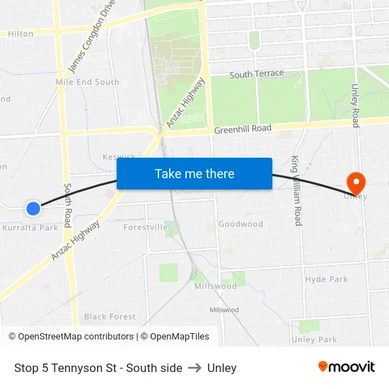 Stop 5 Tennyson St - South side to Unley map