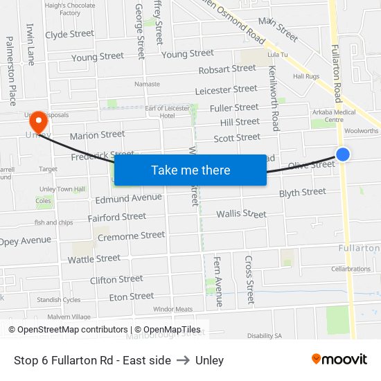 Stop 6 Fullarton Rd - East side to Unley map