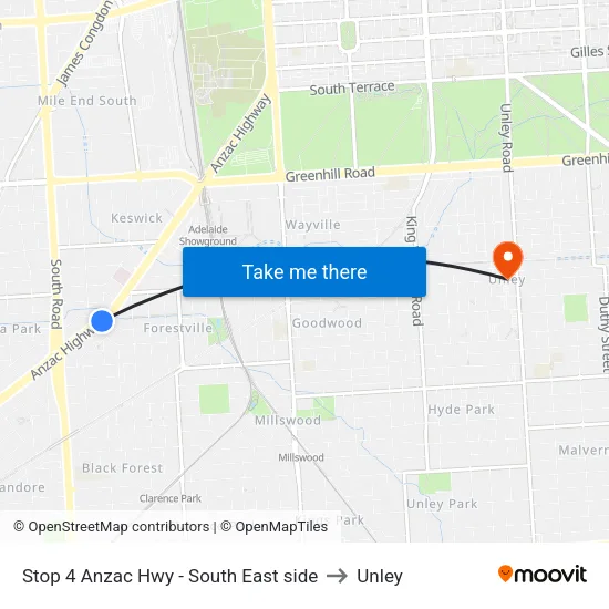 Stop 4 Anzac Hwy - South East side to Unley map