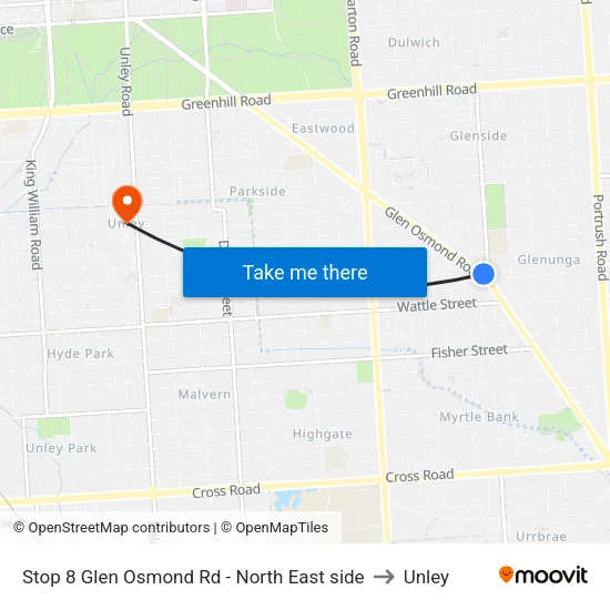 Stop 8 Glen Osmond Rd - North East side to Unley map