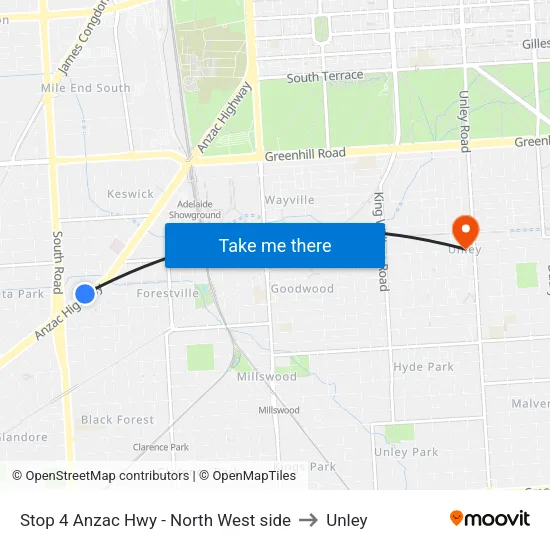 Stop 4 Anzac Hwy - North West side to Unley map