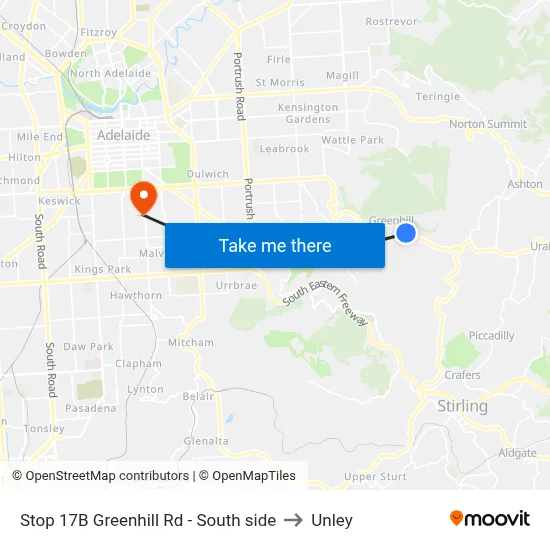 Stop 17B Greenhill Rd - South side to Unley map