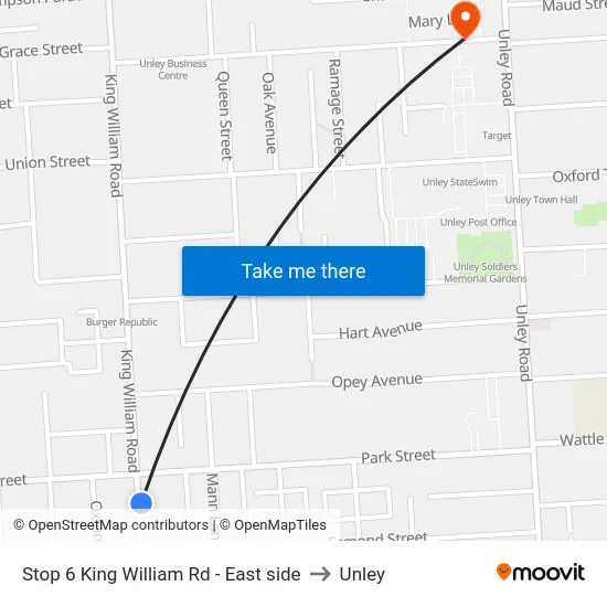 Stop 6 King William Rd - East side to Unley map