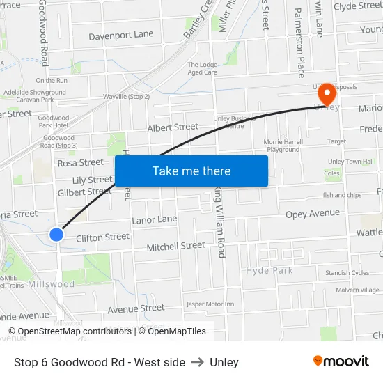Stop 6 Goodwood Rd - West side to Unley map