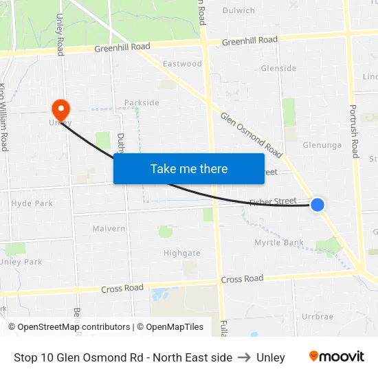 Stop 10 Glen Osmond Rd - North East side to Unley map