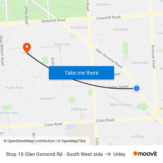 Stop 10 Glen Osmond Rd - South West side to Unley map