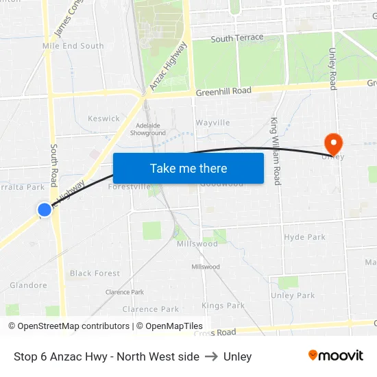 Stop 6 Anzac Hwy - North West side to Unley map