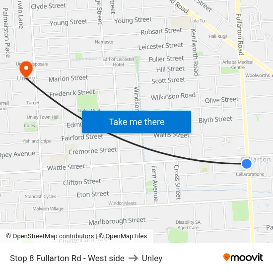 Stop 8 Fullarton Rd - West side to Unley map