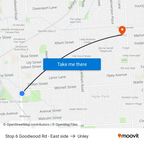 Stop 6 Goodwood Rd - East side to Unley map