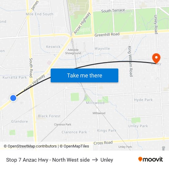 Stop 7 Anzac Hwy - North West side to Unley map