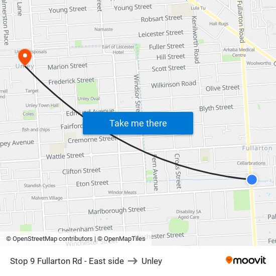 Stop 9 Fullarton Rd - East side to Unley map