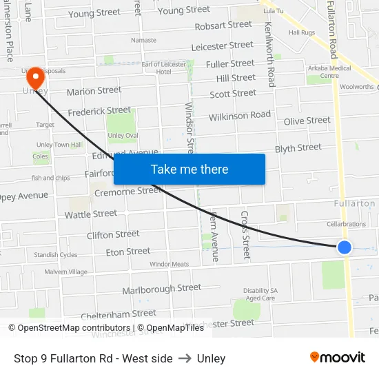 Stop 9 Fullarton Rd - West side to Unley map