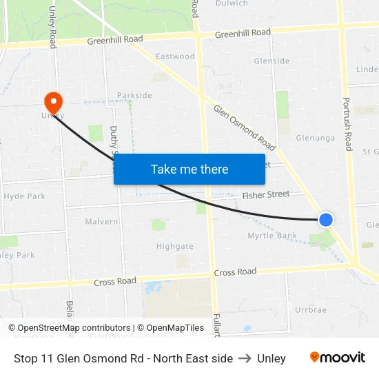 Stop 11 Glen Osmond Rd - North East side to Unley map