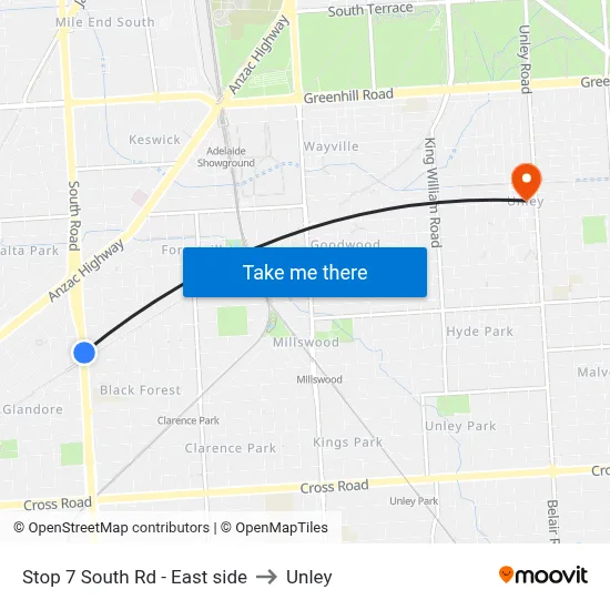 Stop 7 South Rd - East side to Unley map