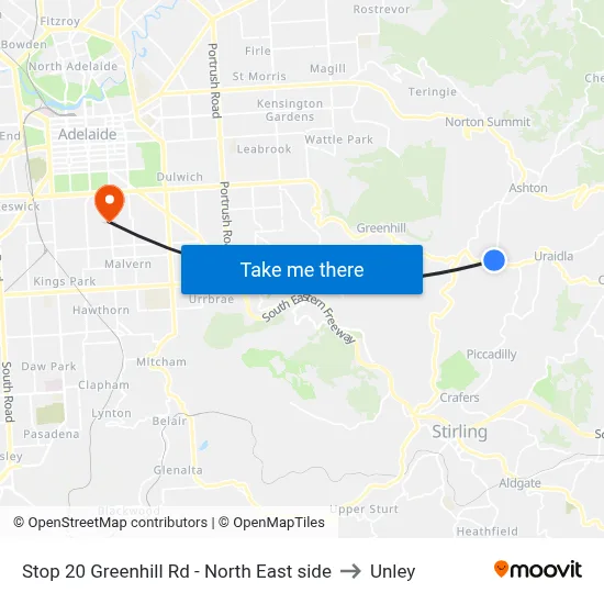 Stop 20 Greenhill Rd - North East side to Unley map