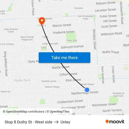 Stop 8 Duthy St - West side to Unley map