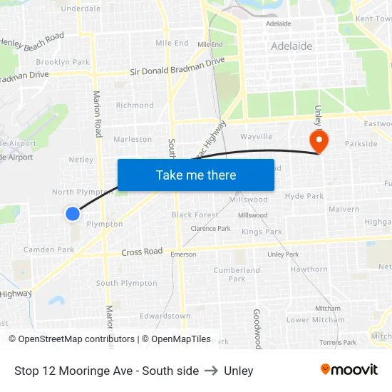 Stop 12 Mooringe Ave - South side to Unley map
