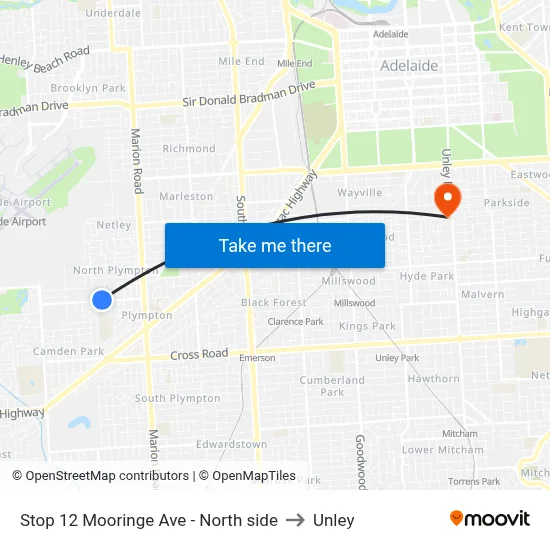 Stop 12 Mooringe Ave - North side to Unley map