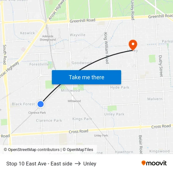 Stop 10 East Ave - East side to Unley map