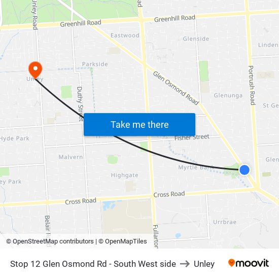 Stop 12 Glen Osmond Rd - South West side to Unley map