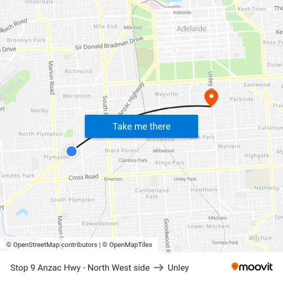 Stop 9 Anzac Hwy - North West side to Unley map
