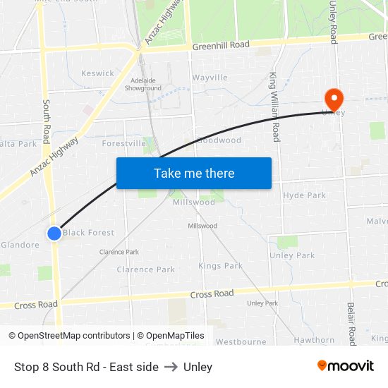 Stop 8 South Rd - East side to Unley map