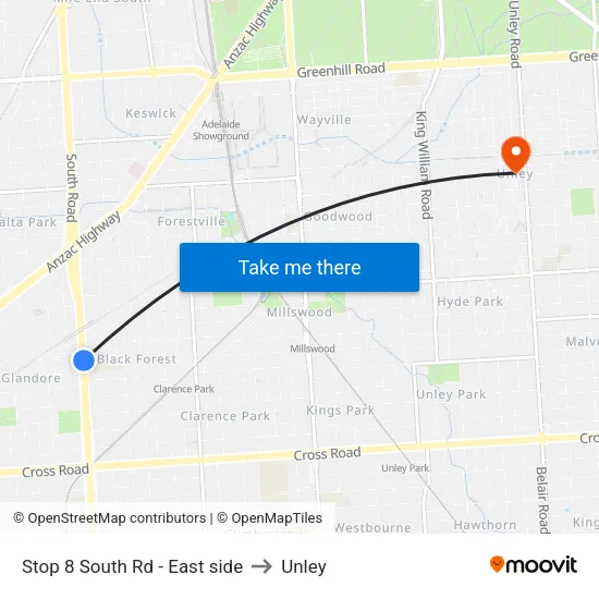 Stop 8 South Rd - East side to Unley map