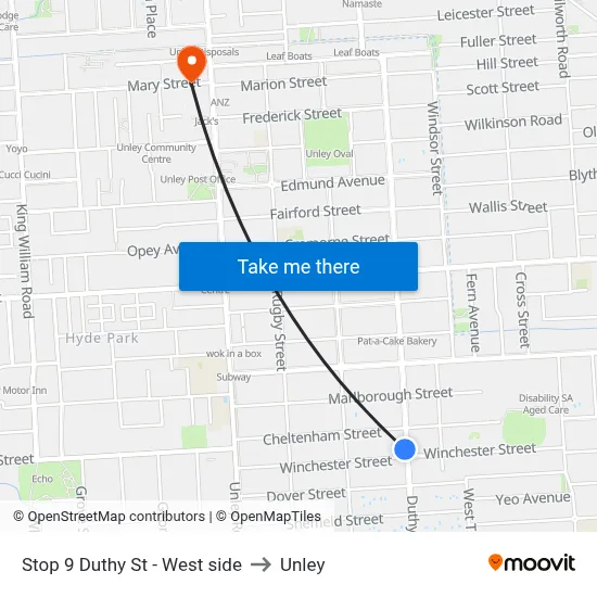 Stop 9 Duthy St - West side to Unley map