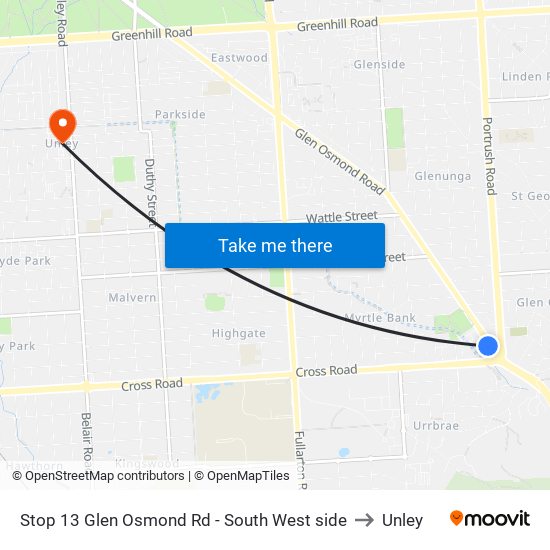 Stop 13 Glen Osmond Rd - South West side to Unley map