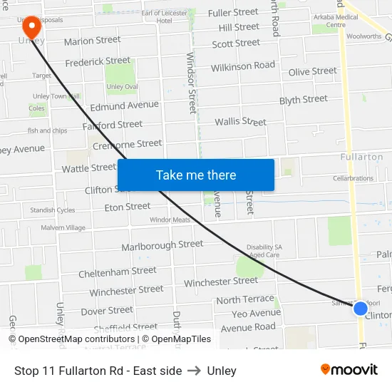 Stop 11 Fullarton Rd - East side to Unley map