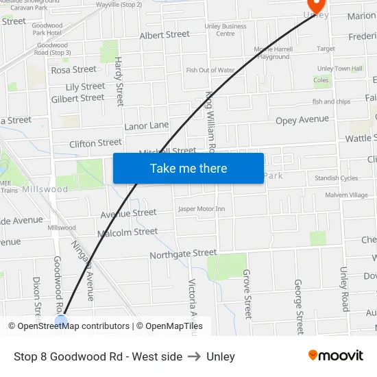 Stop 8 Goodwood Rd - West side to Unley map