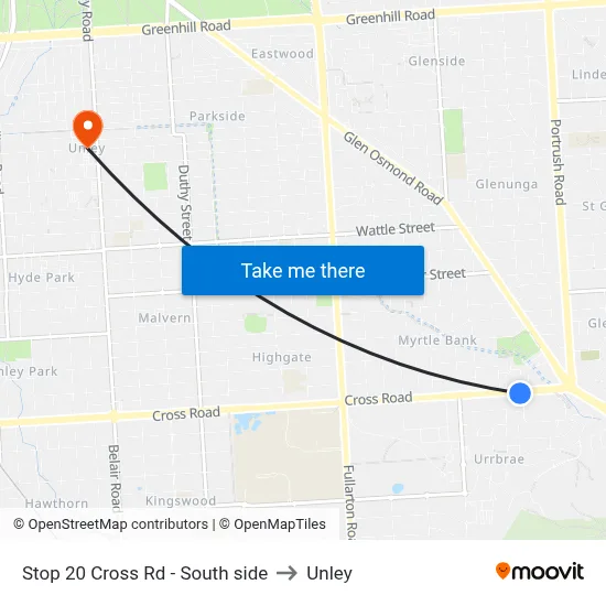 Stop 20 Cross Rd - South side to Unley map