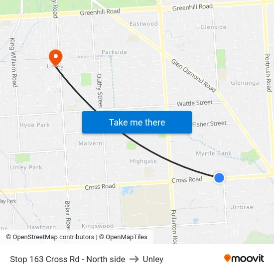 Stop 163 Cross Rd - North side to Unley map