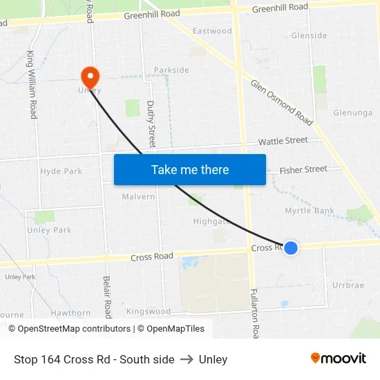 Stop 164 Cross Rd - South side to Unley map