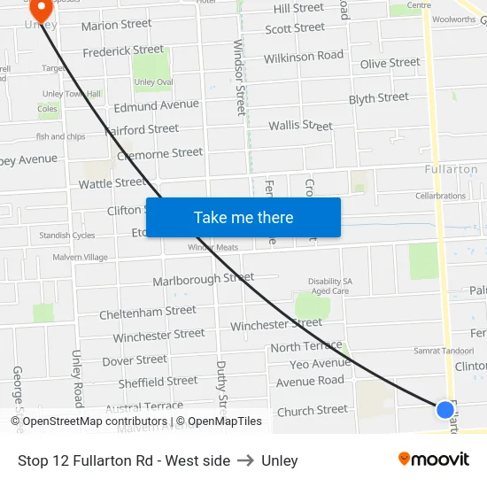 Stop 12 Fullarton Rd - West side to Unley map