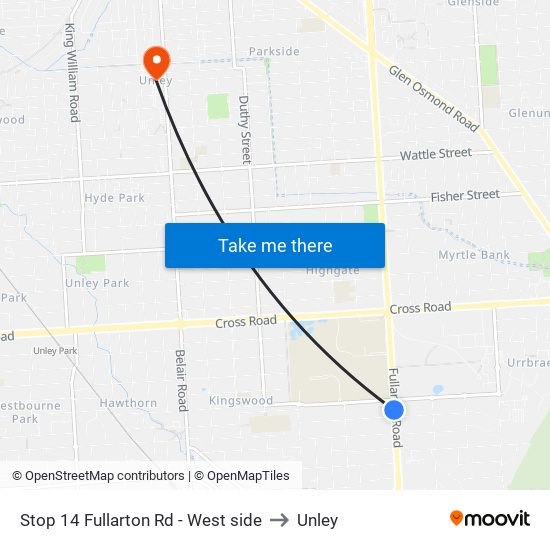 Stop 14 Fullarton Rd - West side to Unley map